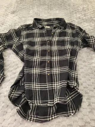 Camisa Franela Hollister Cuadros Negro/Blanco T