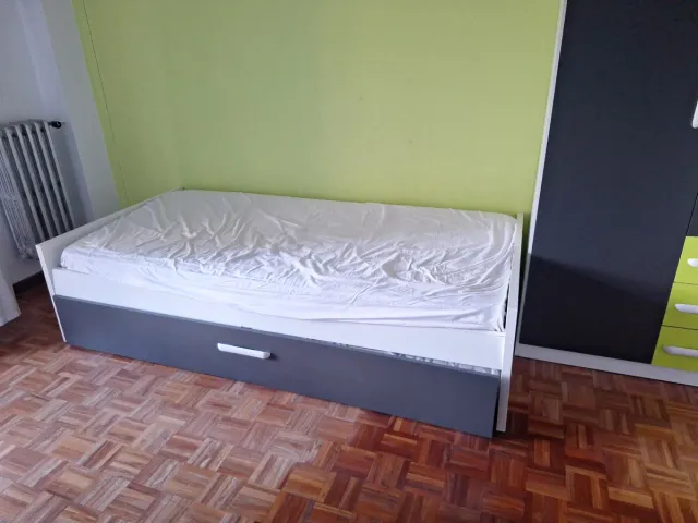 Armario juvenil gris y 2 camas con colchón