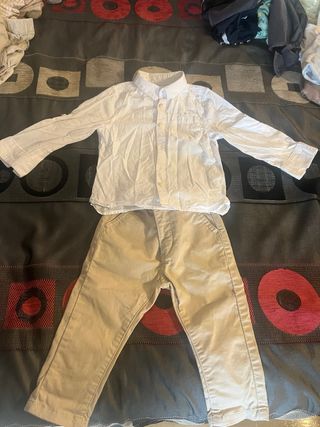 Conjunto Camisa Blanca y Pantalón Chino Beige 2 Añ