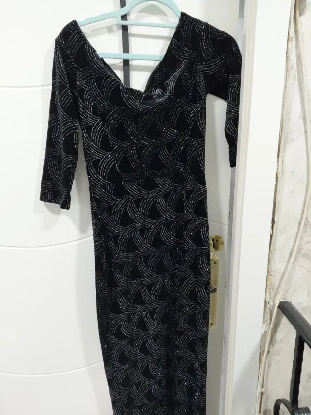 Vestido largo fiesta negro plateado