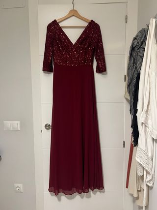 Vestido largo fiesta lentejuelas rojo