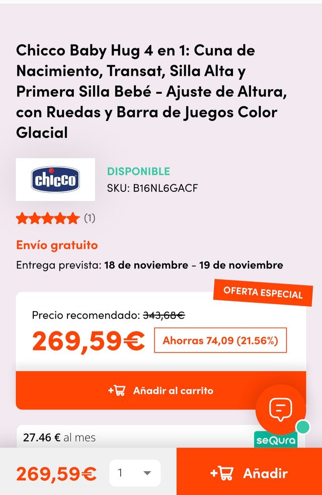 Chicco Baby Hug 4 en 1: Cuna de Nacimiento,Ajuste de Altura, con Ruedas