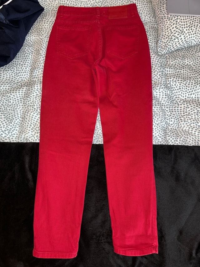 Pull&Bear Jeans Slim Tiro Alto Algodón 100% Rojo