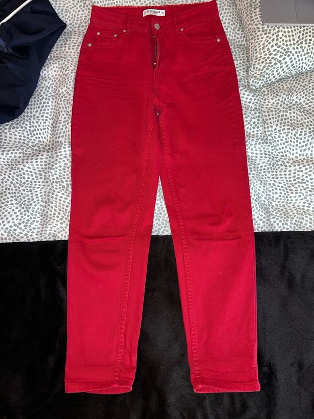 Pull&Bear Jeans Slim Tiro Alto Algodón 100% Rojo