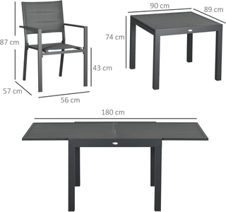 Set da Giardino in Alluminio 7 Pezzi con Tavolo Re