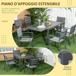 Set da Giardino in Alluminio 7 Pezzi con Tavolo Re