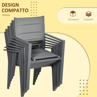 Set da Giardino in Alluminio 7 Pezzi con Tavolo Re