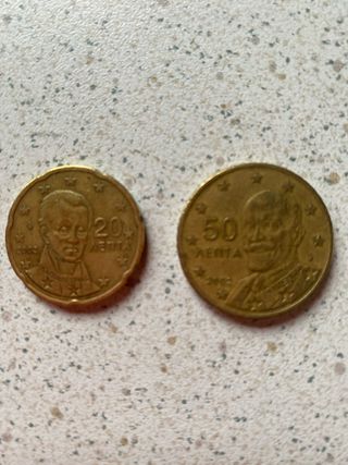 Grecia 20 y 50 céntimos de euros año 2002