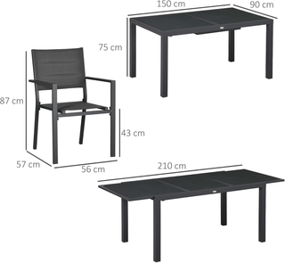 Set da Giardino in Alluminio 7 Pezzi con Tavolo Re