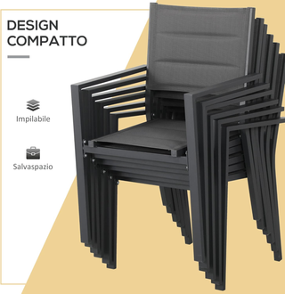 Set da Giardino in Alluminio 7 Pezzi con Tavolo Re