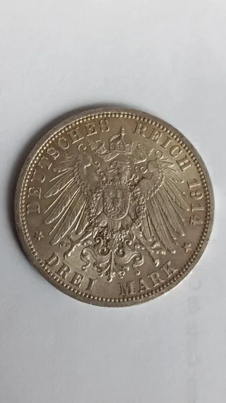 Moeda Prata 3 Marcos 1914 Kaiser Wilhelm II