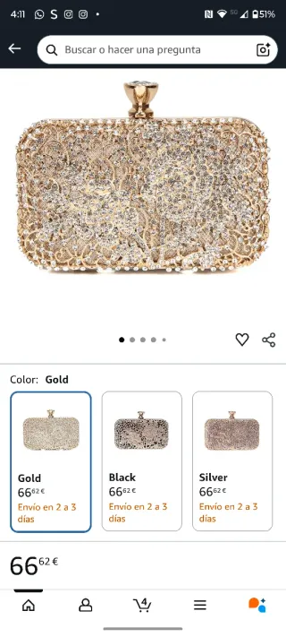 Bolso de fiesta dorado con pedrería