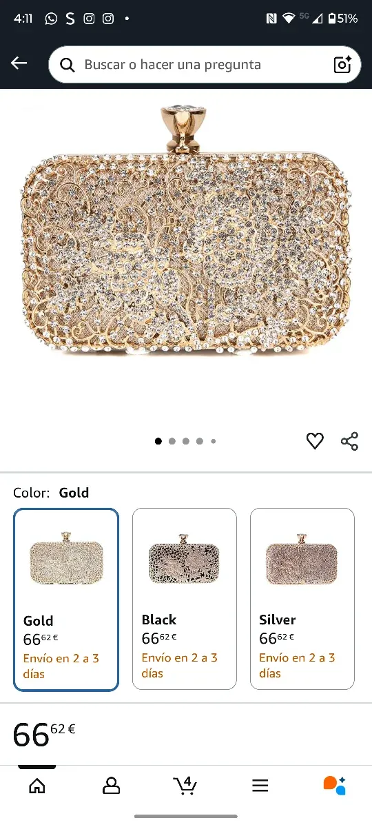 Bolso de fiesta dorado con pedrería