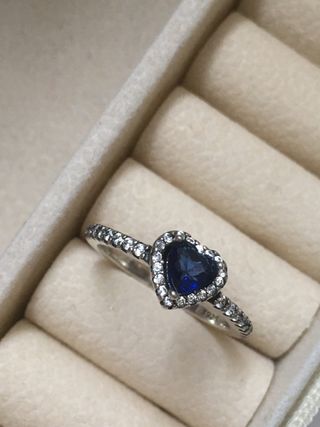 Anillo Plata Corazón Azul marino