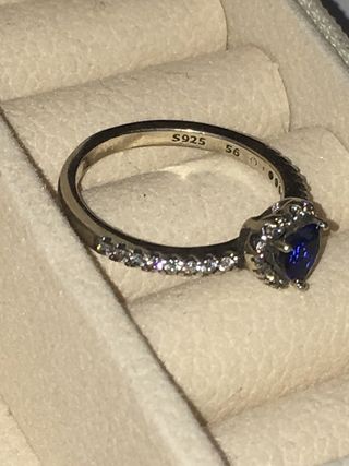 Anillo Plata Corazón Azul marino