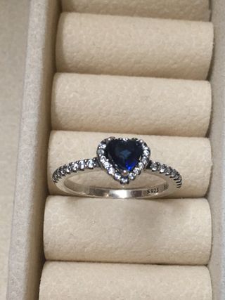 Anillo Plata Corazón Azul marino