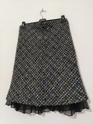 Gonna tweed lana con tulle nero