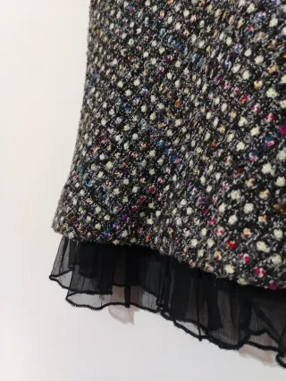 Gonna tweed lana con tulle nero