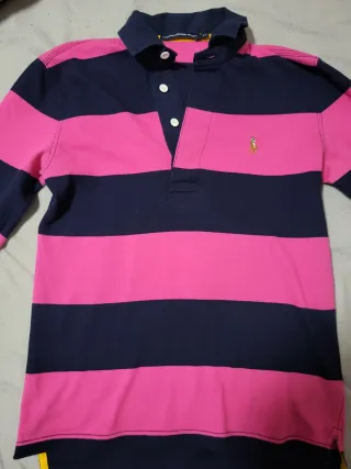 Polo manga larga rayas azul y rosa Ralph Lauren
