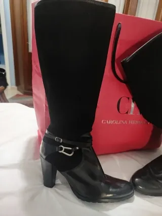 Botas altas piel y ante negras