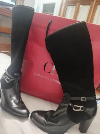 Botas altas piel y ante negras