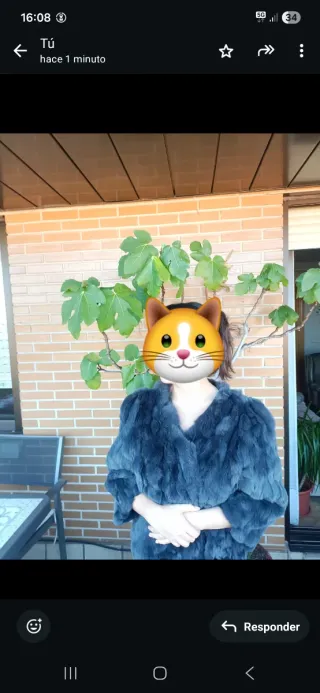 Abrigo de piel corto y gris. Forrado por dentro.