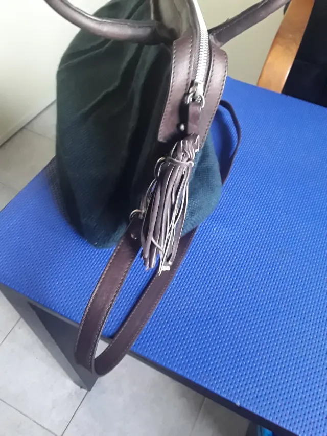 Borsa Bramante pelle e tessuto