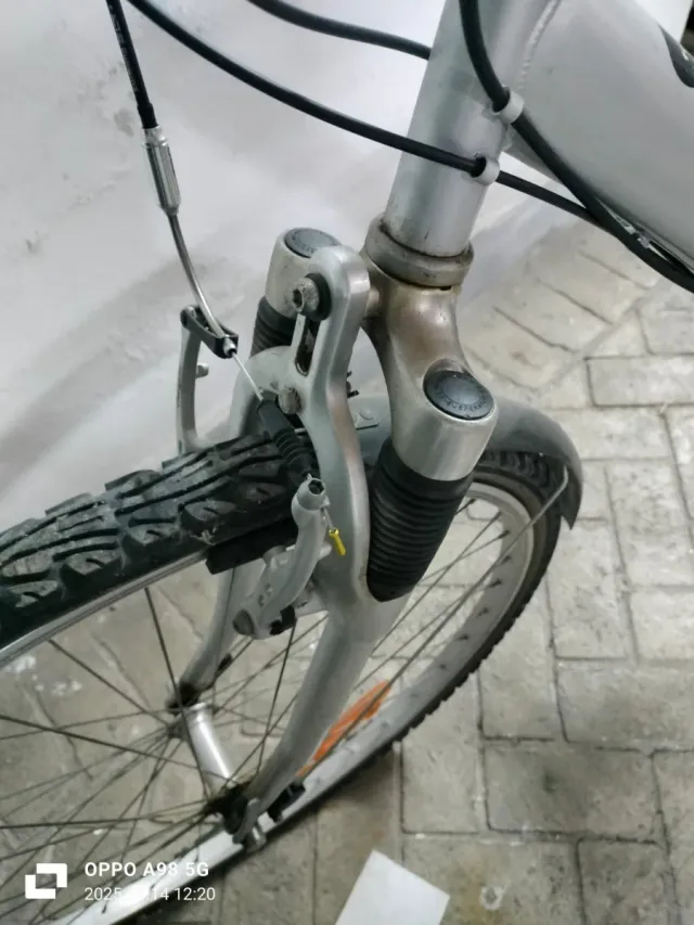 Bicicleta plateada con portaequipajes