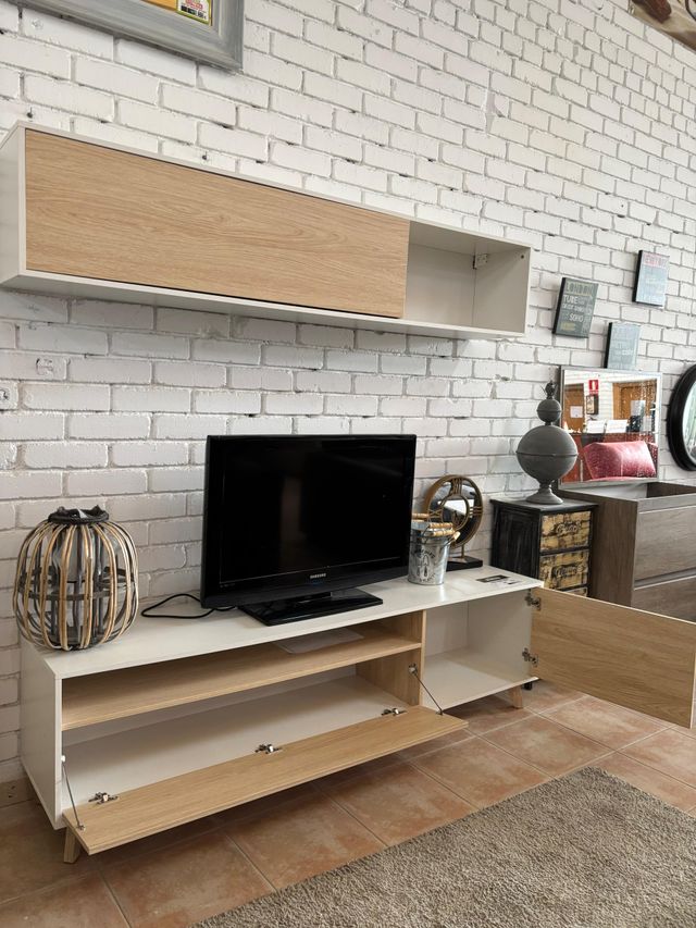 Mueble TV 2 piezas madera y blanco