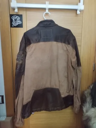 Chaqueta aviador piel marrón y beige