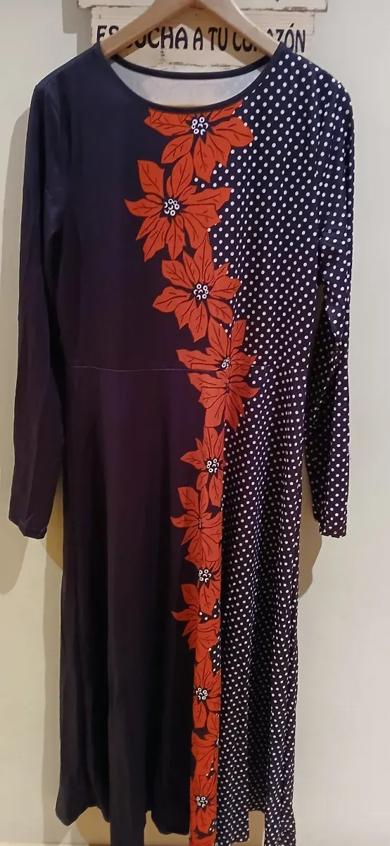 Vestido largo estampado flores y lunares