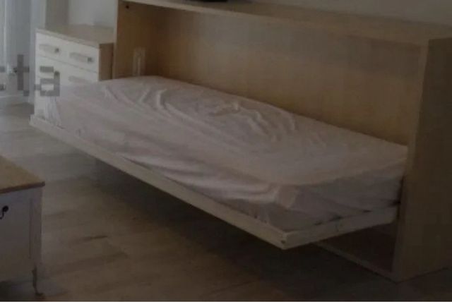 Cama Abatible Madera y Blanco colchón