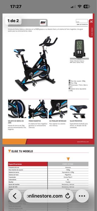 Bicicleta Indoor BH ZS800 Sin Usar