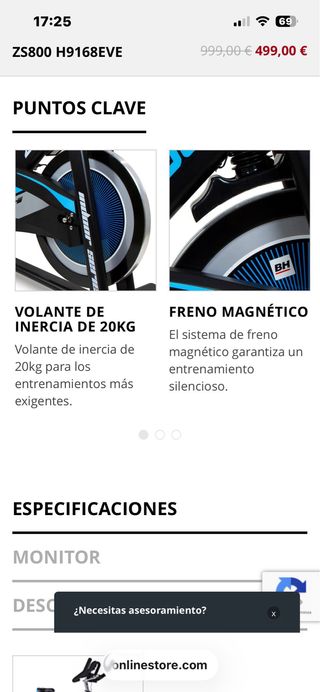 Bicicleta Indoor BH ZS800 Sin Usar