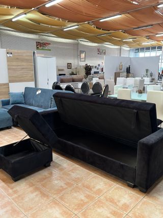 Sofá Cama Chaise Longue con Puff Negro