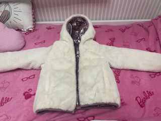 Abrigo reversible niña rosa y beig talla 4-5