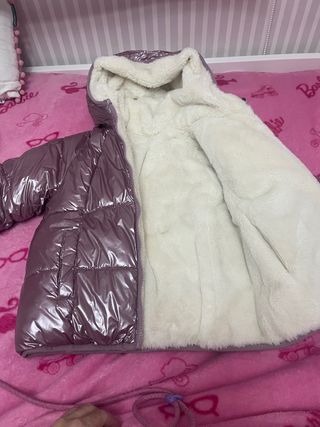 Abrigo reversible niña rosa y beig talla 4-5