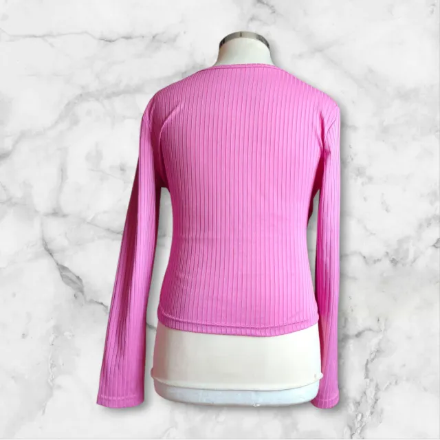 Maglietta a maniche lunghe rosa con design incrociato a coste