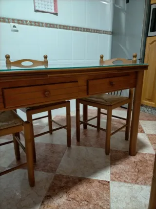 Mesa de cocina madera extensible y cristal