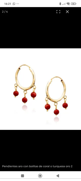 Aros con bolitas de coral o turquesa
