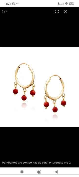 Aros con bolitas de coral o turquesa