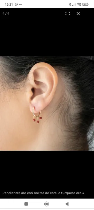 Aros con bolitas de coral o turquesa