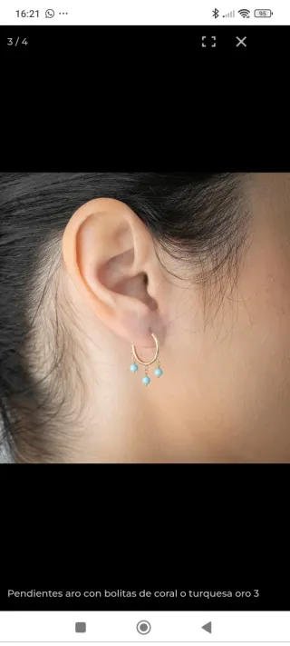 Aros con bolitas de coral o turquesa