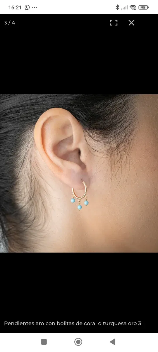 Aros con bolitas de coral o turquesa