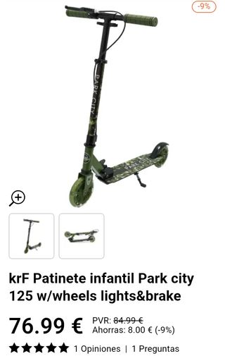 Patinete KRF Park City 125 Scooter Rosa Luces y Freno