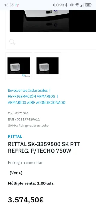 Refrigerador Rittal para montaje en techo