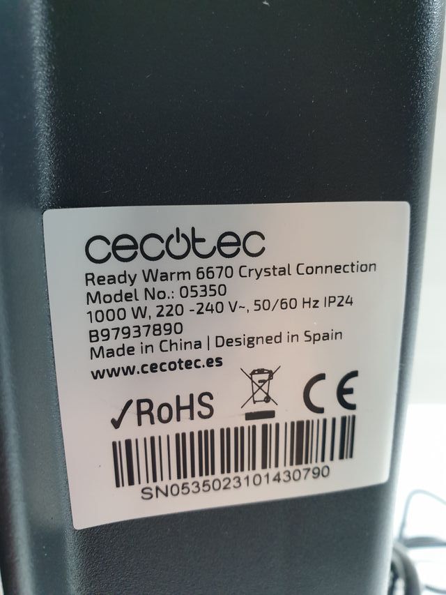 Calentador Cecotec Ready Warm 6670 Crystal Connection con mando