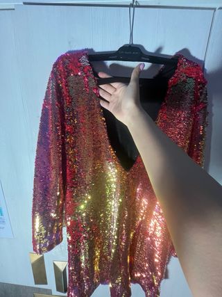 Vestido lentejuelas rosa y dorado