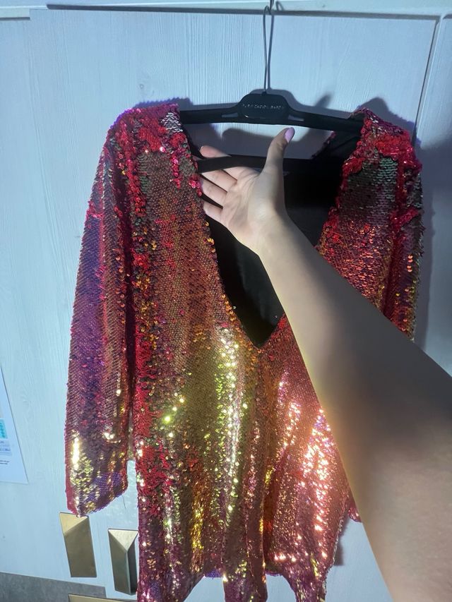 Vestido lentejuelas rosa y dorado