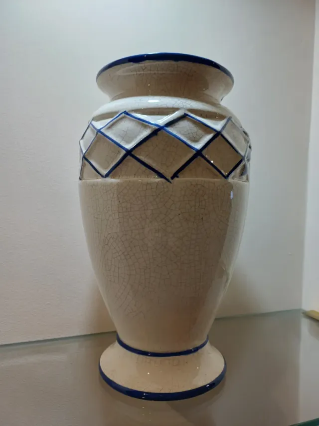 Jarrón Cerámica Diseño Floral Azul y Amarillo